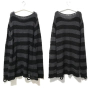 New Punk Gothic Long Unisex Sweater Summer Women Striped Cool Hollow Out Hole Broken Jumper Loose Rock Thin Dark Streetwear Top