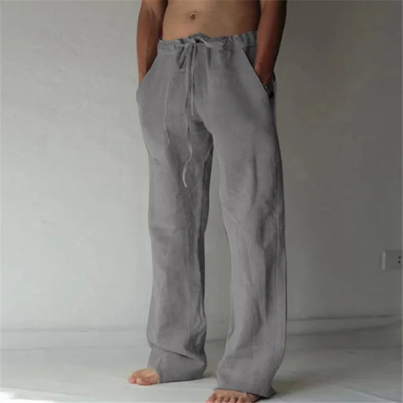 2024 New Men'S Cotton Linen Long Pants Men'S Spring and Summer Loose and Breathable Solid Color Linen Pants Casual Street Wear