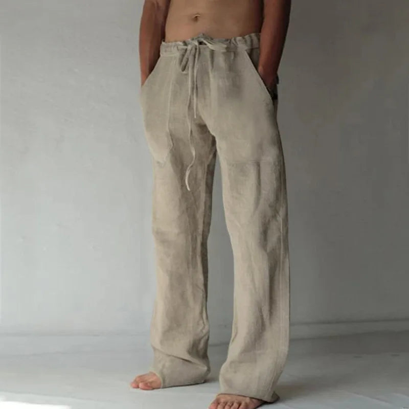 2024 New Men'S Cotton Linen Long Pants Men'S Spring and Summer Loose and Breathable Solid Color Linen Pants Casual Street Wear