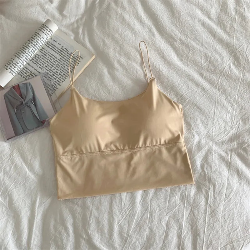 Summer Camis Tank Casual Tops Women with Built in Bra Spaghetti Strap Tanks for Woman Solid Color Female Korean Style