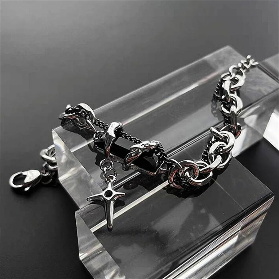 2024 Retro Black Zircon Star Bracelet for Women Men Trend Titanium Steel Punk Nk Chain Unisex Jewelry New Couple Accessories