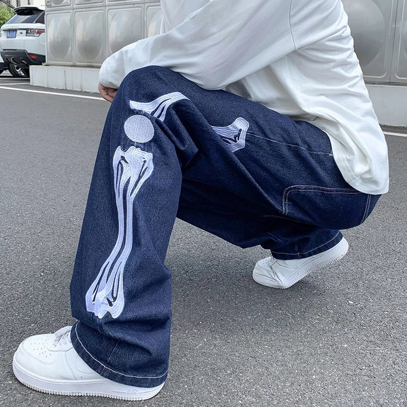 Men's Skeleton Embroidery Jeans