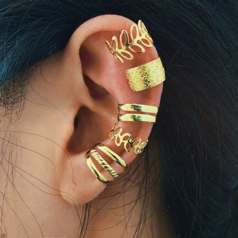 Vintage Gold Leaves Ear Cuff Set