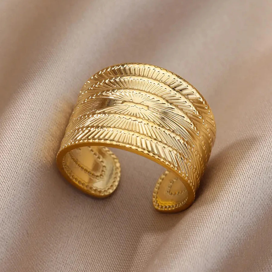 Gold Color Stainless Steel Wide Open Ring Set