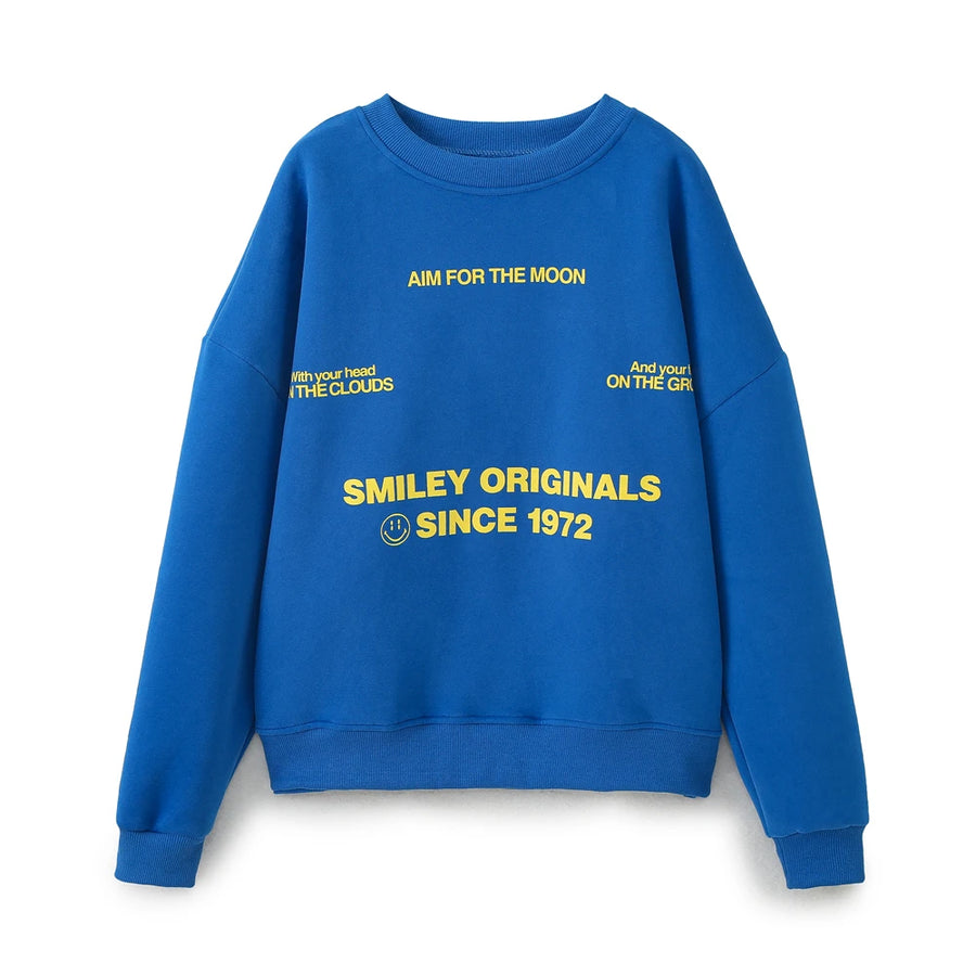 Women Blue Letter Fleece Sweatshirts