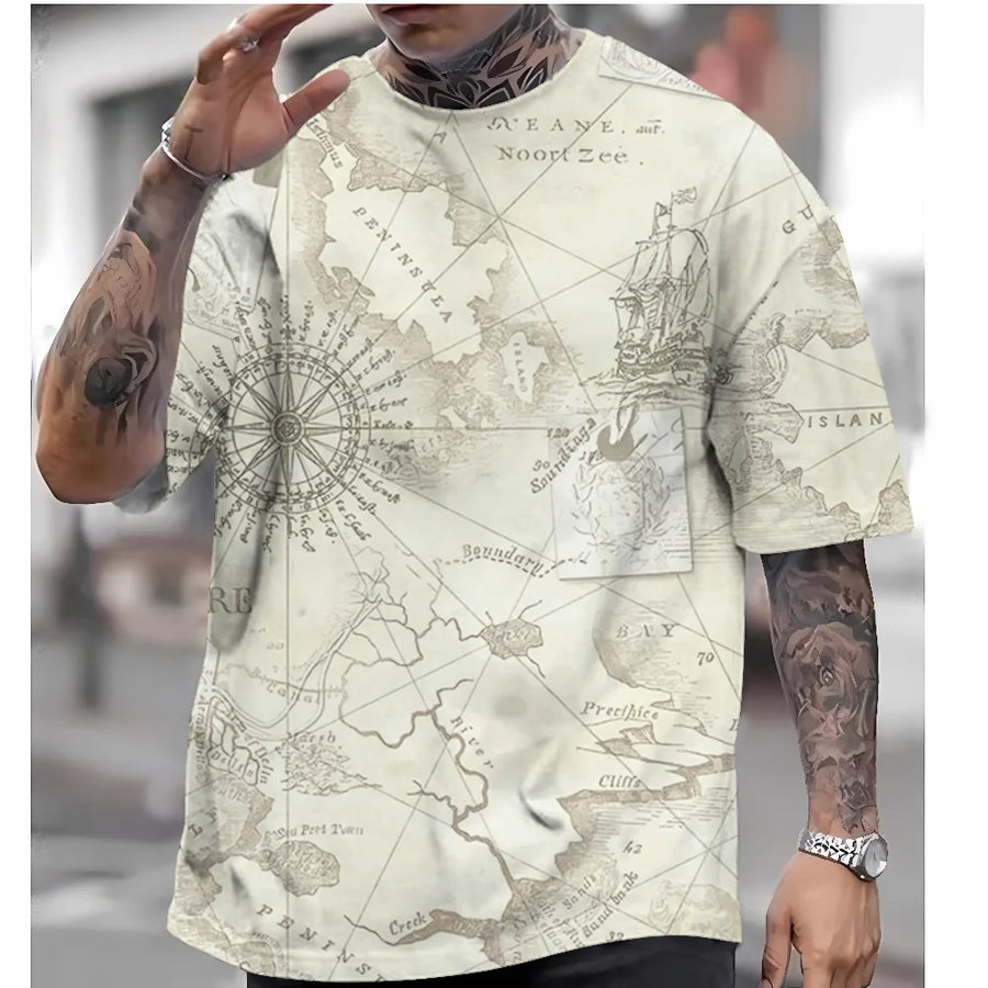 Men's Compass Printing Oversized T-Shirt