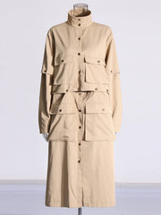 Khaki Fashion Women's Coat Lapel