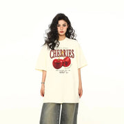 Retro Cherry Print Cotton T-Shirt