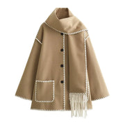 Women's Wool Trench Scarf Collar Coat