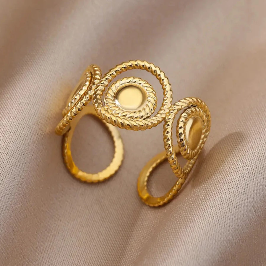 Gold Color Stainless Steel Wide Open Ring Set