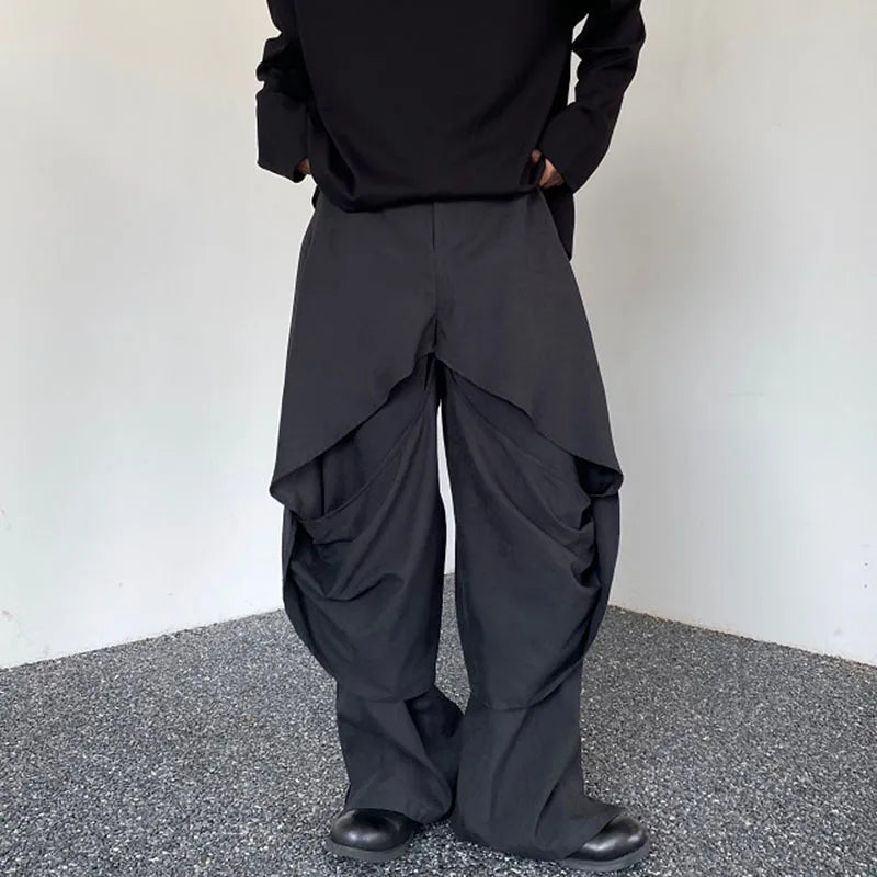 Men's Double Layer Wide Leg Casual Pants