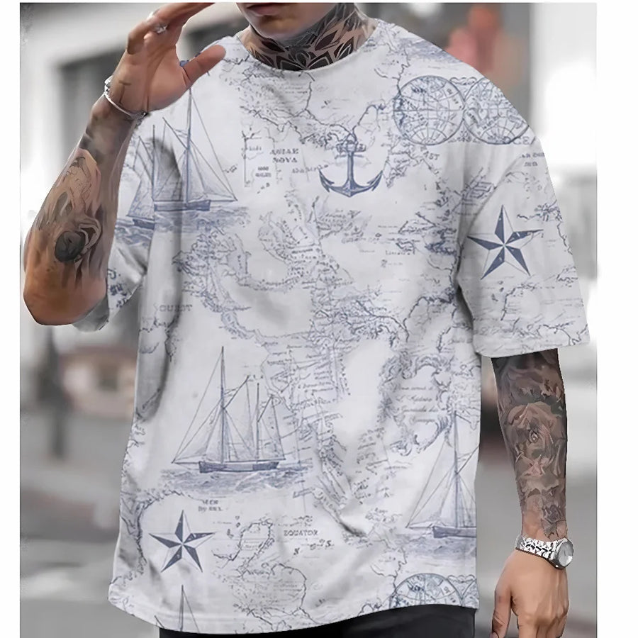 Men's Compass Printing Oversized T-Shirt