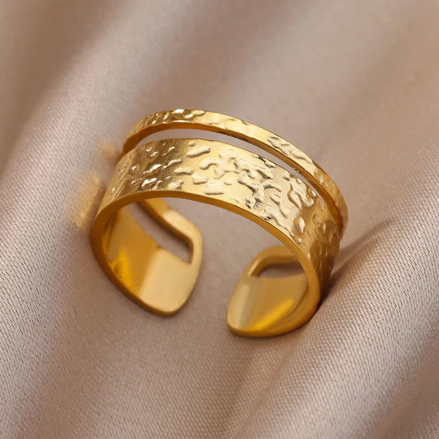 Gold Color Stainless Steel Wide Open Ring Set