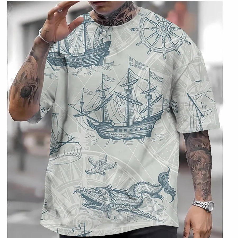 Men's Compass Printing Oversized T-Shirt