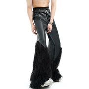 LUZHEN Fur Patchwork Leather Pant