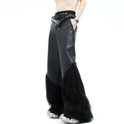 LUZHEN Fur Patchwork Leather Pant