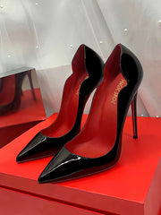 Black Extra Thin High Heels - Red Sole