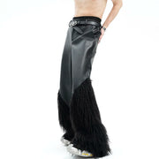 LUZHEN Fur Patchwork Leather Pant