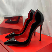 Black Extra Thin High Heels - Red Sole