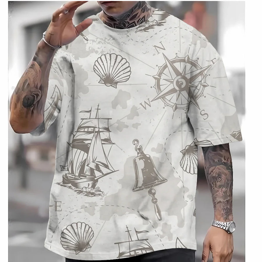 Men's Compass Printing Oversized T-Shirt