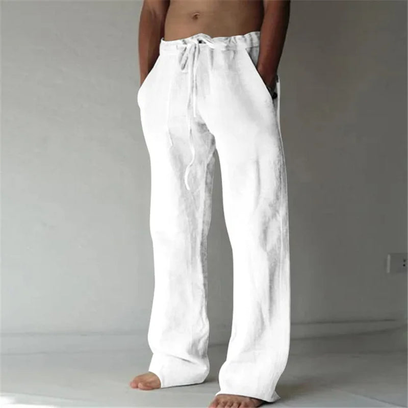 2024 New Men'S Cotton Linen Long Pants Men'S Spring and Summer Loose and Breathable Solid Color Linen Pants Casual Street Wear